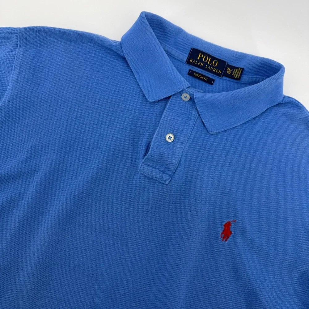 Polo Ralph Lauren Polo Shirt Mens XL‎ Blue Custom Fit Short Sleeve Red Pony Logo